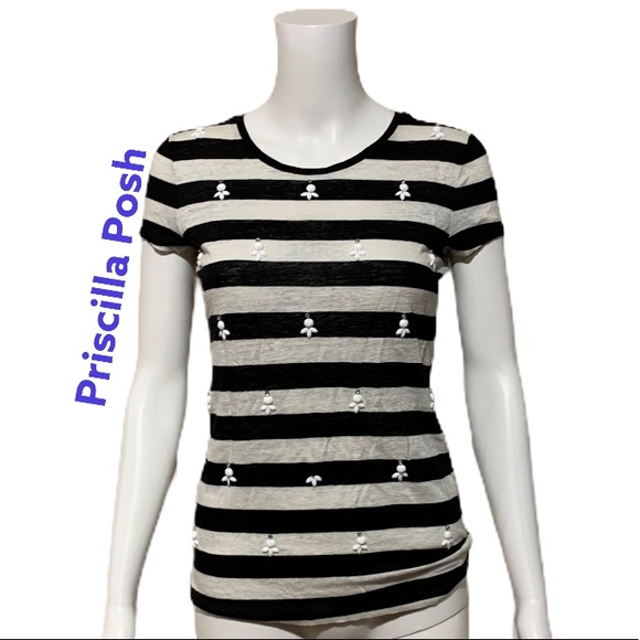 Ann Taylor Tops - Ann Taylor Black and White Striped 100% Linen Tee